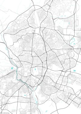 Madrid 'in İspanya' daki sokak haritası. Madrid 'in yol haritası. Madrid sokaklarının siyah-beyaz (mavi) çizimi. İspanya Yazdırılabilir Posteri