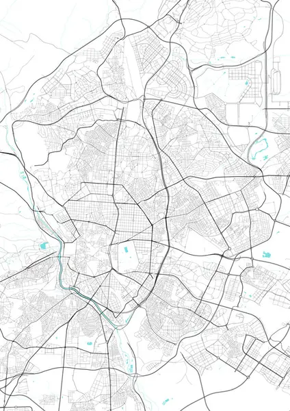 Madrid 'in İspanya' daki sokak haritası. Madrid 'in yol haritası. Madrid sokaklarının siyah-beyaz (mavi) çizimi. İspanya Yazdırılabilir Posteri