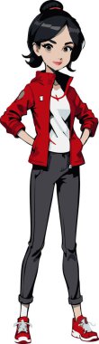 Kırmızı ceketli güzel kız. Vektör illüstrasyonu vinil kesim için hazır.