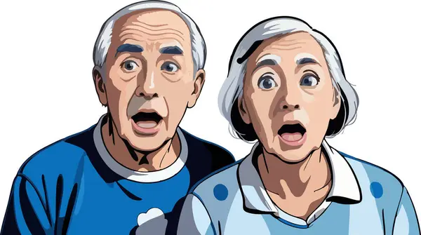 Şaşırmış yüzlü yaşlı adam ve kadın. Çizgi film tarzında vektör illüstrasyonu