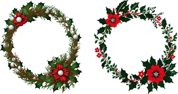 Noktalı ve kar taneli Noel çelenkleri