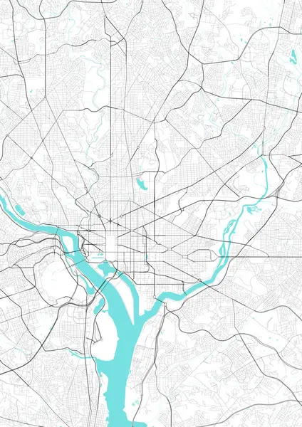 Washington DC Haritası Sokak Haritası, Columbia Bölgesi, ABD. Washington DC 'nin yol haritası, Columbia Bölgesi. Amerikan sokaklarının siyah-beyaz (mavi) çizimi. Yazdırılabilir poster.
