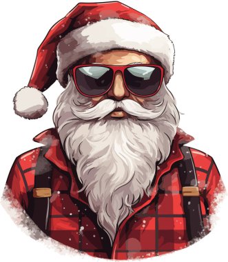Noel Baba. Noel Baba 'nın kırmızı elbiseli modaya uygun hipster Vektör çizimi. Noel 'de. Yeni Yıl 2024