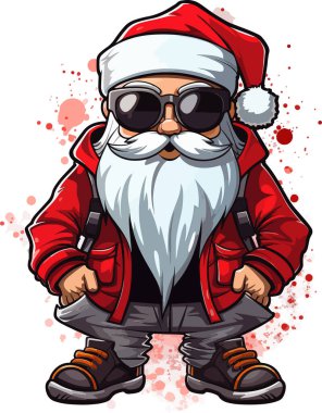 Noel Baba. Noel Baba 'nın kırmızı elbiseli modaya uygun hipster Vektör çizimi. Noel 'de. Yeni Yıl 2024