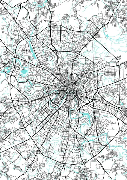 Moskova 'nın Rusya' daki sokak haritası. Rusya 'nın yol haritası. Siyah ve beyaz (mavi)