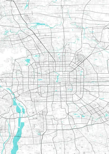 Çin 'deki Pekin şehrinin sokak haritası. Pekin 'in yol haritası. Siyah ve beyaz (mavi)