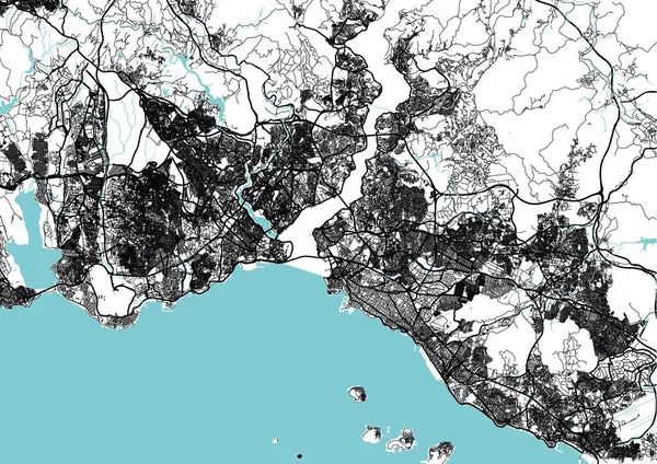 İstanbul şehrinin sokak haritası hindi içinde. İstanbul 'un haritası. Siyah ve beyaz (mavi)