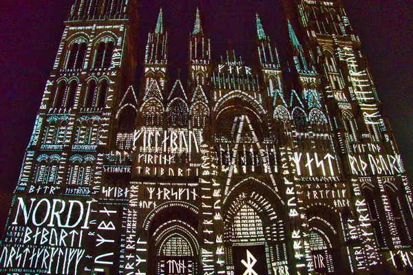 Rouen France June Circa 2019 Proyeksi Menunjukkan Dinding Gereja Katedral — Stok Foto