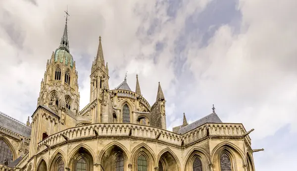 stock image BAYEUX, FRANCE - SEPTEMBER Circa, 2020. Exterior of Cathedral Notre Dame, gothic church built in 1862. Famous place for tourists to visit