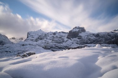 snowy mountains in winter in Picos de Europa National Park, Spain. High quality photo