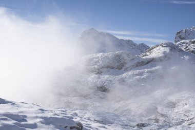 snowy mountains in winter in Picos de Europa National Park, Spain. High quality photo