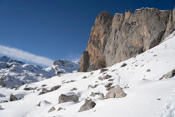 snowy mountains in winter in Picos de Europa National Park, Spain. High quality photo