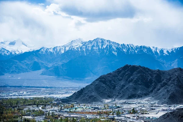 Panoramical View City Leh Capital Reign Ladakh Indian Himalayas High — Stock Photo, Image