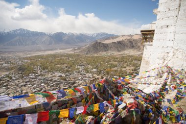Hint Himalayaları 'ndaki Ladakh saltanatının başkenti Leh şehrinin panoramik manzarası. Yüksek kalite fotoğraf