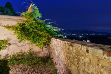 Geceleri güzel bir villa bahçe düzenlemesi.