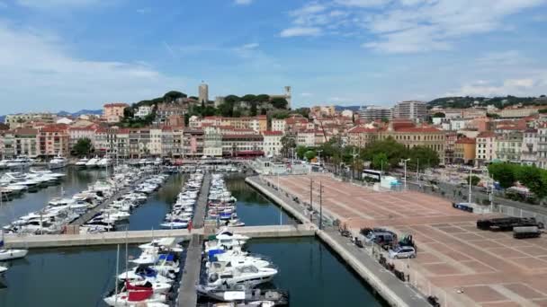Cannes Miasto Riwierze Francuskiej Nagrania Lotnicze Starego Miasta Cannes Twierdza — Wideo stockowe