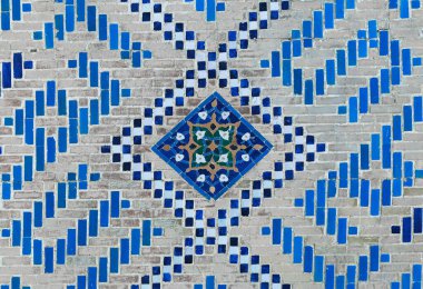 Semerkant Şehri, Özbekistan 'daki Registan medresesinin seramik fayanslarının sicil mozaik desen tasarımı
