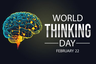 World Thinking Day background with glowing brain and typography on the side. Thinking day backdrop