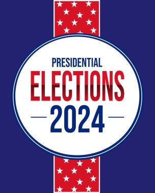 2024 Başkanlık Seçimleri, ortasında yıldızlar ve tipografi olan dikey duvar kağıdı. Amerikan seçim arkaplanı