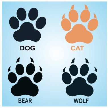 Köpek, kedi, kurt ve ayı için Paw Print Sembolü 'nün silueti. Vektör illüstrasyonu
