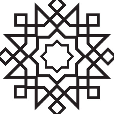 Yıldız Motifli ve Simetrik Tasarımlı Siyah İslami Geometrik Desen