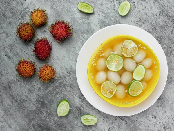 manisan rambutan or food made from processed rambutan. sweet and fresh with lime