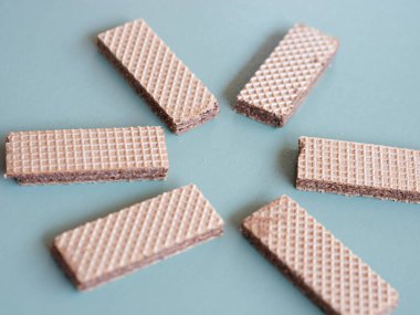 chocolate wafer on gray background with copy space