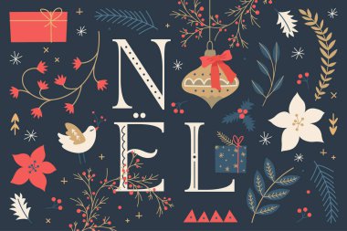 Çiçeklerle el çizimi Noel arkaplanı vektör tasarımı illüstrasyonları