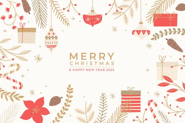 手描きのクリスマスの背景に花飾りベクトルデザインイラスト — ストックベクタ