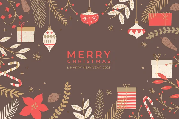 Hand Gezeichnet Weihnachten Hintergrund Mit Blumen Ornamenten Vektor Design Illustration — Stockvektor