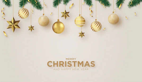 可愛いメリークリスマス新年の背景と黄金のクリスマスボールベクトルデザインイラスト — ストックベクタ