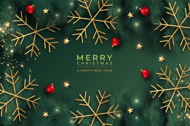 gerçekçi noel arkaplanı ile güzel süsler vektör tasarımı çizimi