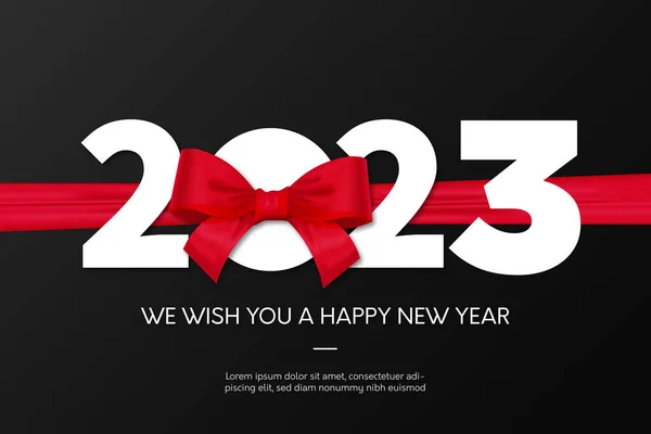Ευτυχισμένο Νέο Έτος 2023 Κάρτα Ρεαλιστική Κόκκινη Κορδέλα Διανυσματική Απεικόνιση — Διανυσματικό Αρχείο
