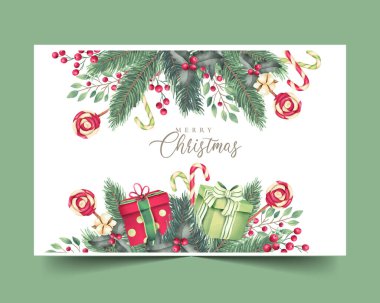 Suluboya doğa hediyeleriyle Noel arkaplanı