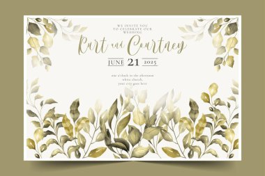 Yumuşak yapraklı düğün davetiyesi tasarım vektörü illüstrasyonu