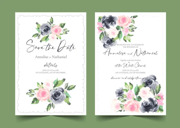 Salvar Convites Data Com Flores Pretas Rosa Design Ilustração Vetorial Gráficos Vetores