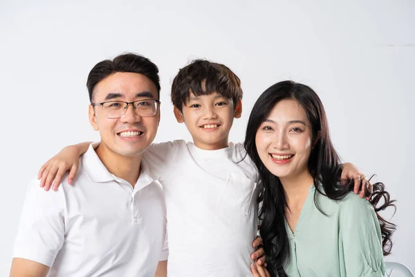 A family on a white background