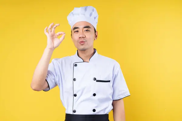 Male Chef Portrait Isolated Yellow Background — Stock Photo, Image