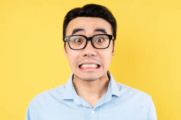 Male Portrait Wearing Shirt Isolated Yellow Background — Stock Photo, Image