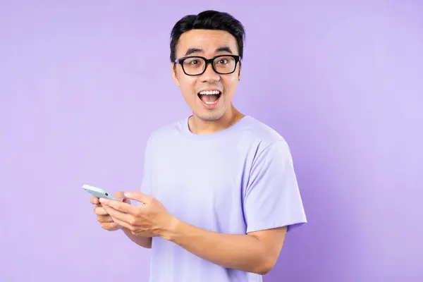 Asian Man Portrait Posing Purple Background — Stock Photo, Image
