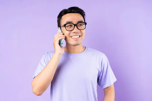 Asian Man Portrait Posing Purple Background — Stock Photo, Image