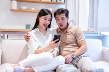 Bir çift, ışık dolu oturma odalarındaki koltuklarındaki telefona bakarken şaşırıyor.