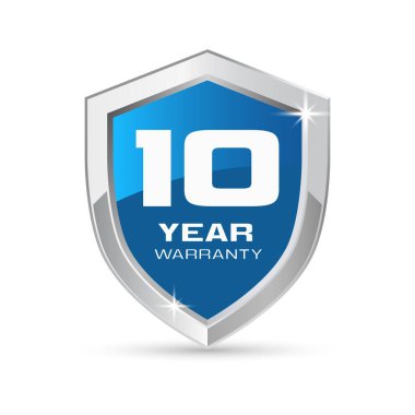 10 yıl garantili gümüş metal kalkan, mavi renkte. 10 yıllık koruma kalkanı çizimi. Metalik güvenlik kartı.