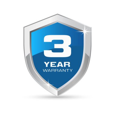 3 yıl garantili gümüş metal kalkan, mavi renkte. Üç yıllık koruma kalkanı çizimi. Metalik güvenlik kartı.