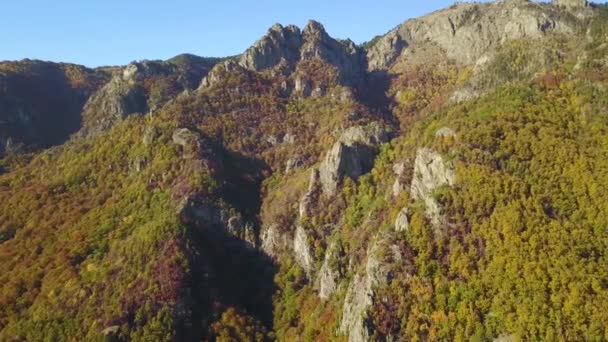 Volando Sobre Las Montañas Cozia Durante Temporada Otoño Vegetación Color — Vídeo de stock