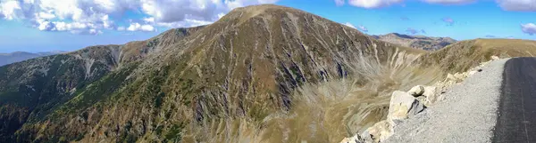 Transalpina yolu - Carpathia 'daki yüksek rakımlı dağların arasından geçen bir asfalt yol. Dağ geçidi, ani tepeleri olan devasa dağ tepelerine yakındır.. 