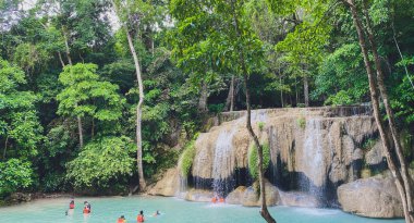 Erawan fall at Erawan National Park, Kanchanaburi Province, Thailand. clipart