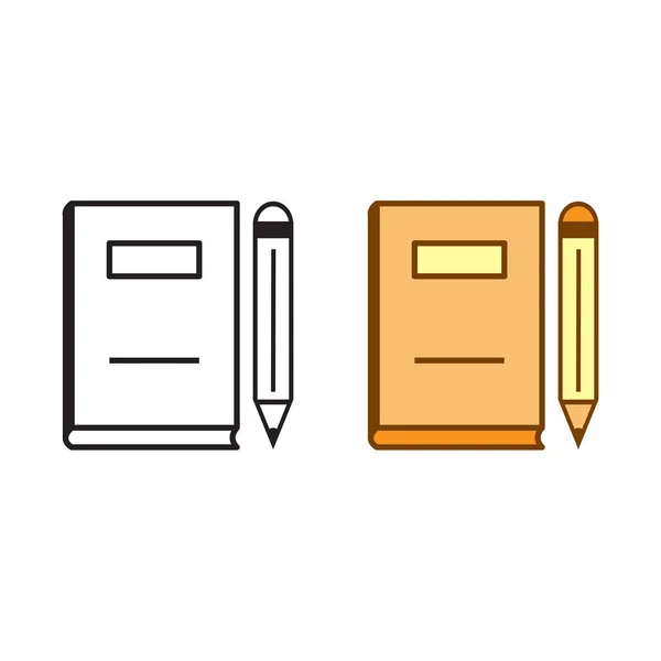 Buch Und Bleistift Logo Symbol Abbildung Bunt Und Umreiß — Stockvektor