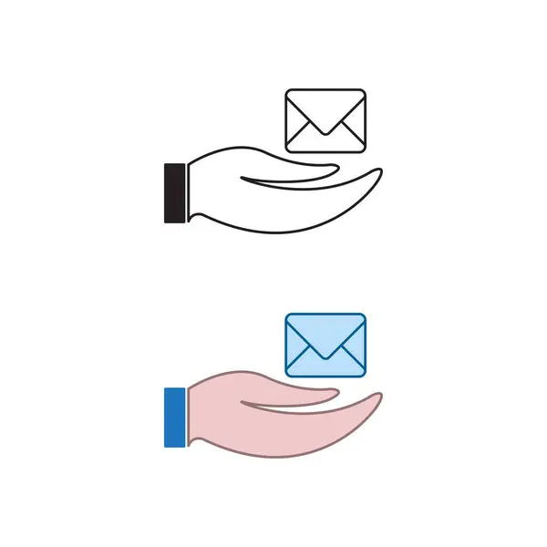 Mano Mail Logo Icona Illustrazione Colorato Contorno — Vettoriale Stock