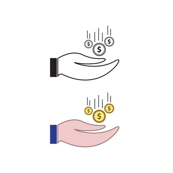 Hand Money Dollar Logo Icon Illustration Colorful Outline — Stockvektor